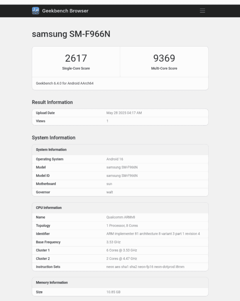 Samsung Galaxy Z Fold7, Snapdragon 8 Elite ile Geekbench’te! 1